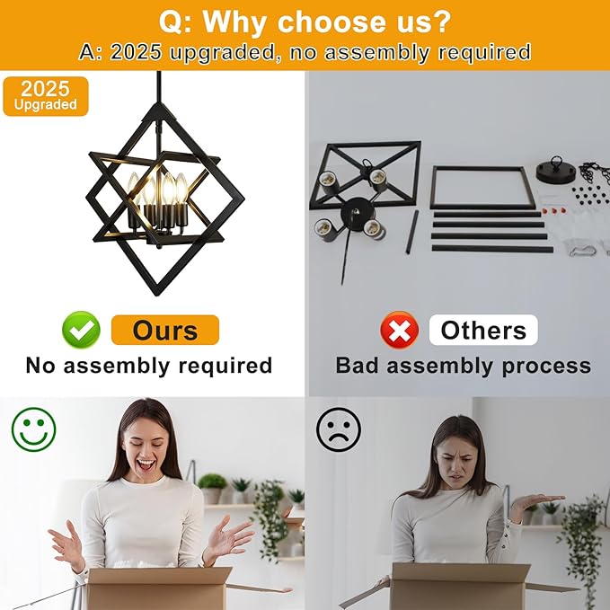18" Modern Pendant Lights Kitchen Island, 4-Light Black Pendant Light Fixtures, Farmhouse Chandelier Kitchen Island Lighting, Industrial Hanging Pendant Lights for Kitchen Island Dining Room Entryway