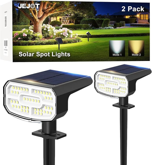 JEJOT Solar Spotlights, Super Bright LED, 2 CCT Warm & Cool Light, Solarspot Lights for Outside Landscape Auto On/Off -2 Pack