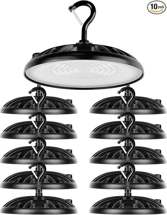 SYLVANIA ValueLED UFO LED High Bay Light, 100W, 11000 LMS, 80 CRI, 5000K, Daylight, Black, 120V with 6' Cord/Plug, High Bay Led Shop Lights for Commercial Factory Barn Garage, UL Listed-10 Pack(67259)