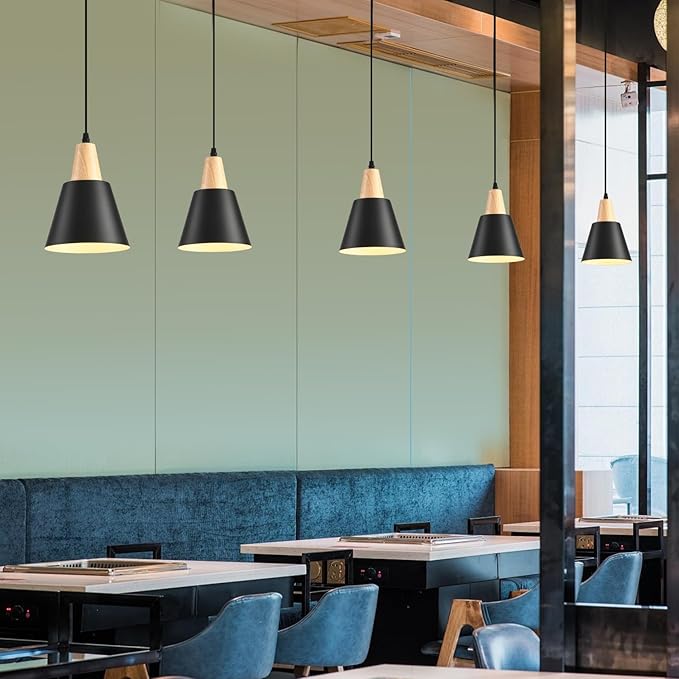 3 Pack Pendant Lights, Black Pendant Lights Kitchen Island,Wood Dome Minimalist Industrial Ceiling Hanging Lights for Kitchen Island, Barn, Dining Room, Living Room, Bedroom