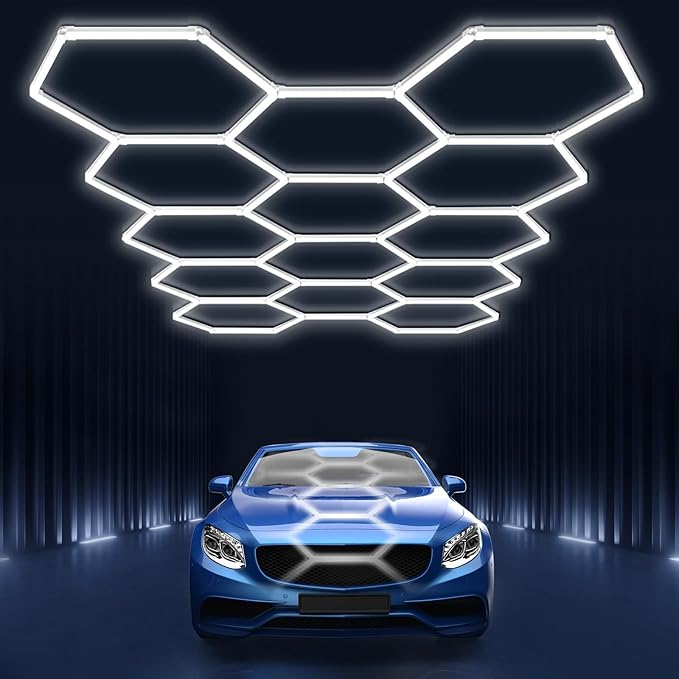 Hexagon led Lights: DIY Ceiling LED Light Hexagon Garage Lights 63070LM for Warehouse Workshop Barbershop Car Care Wash Room Auto Beauty Shop Gym Exhibition Hall 14 Grids without Rectangle Frame 6500K