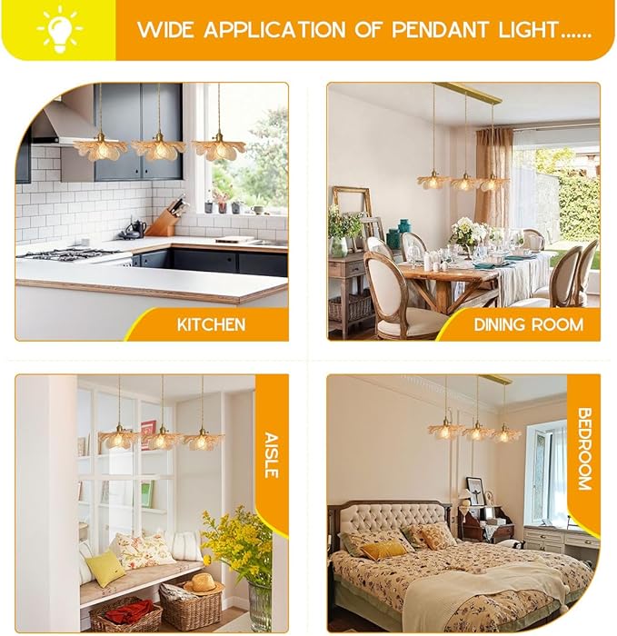 Chandelier 3-Light Vintage Glass Ceiling Pendant Light Gold Linear Design Amber Glass Dining Room Light Fixtures Modern Chandelier for Kitchen Island Over Table