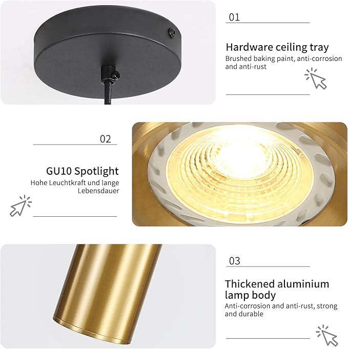 3 Pack Modern Black and Gold LED Pendant Lights, Minimalist Linear Hanging Light, 3 Color 2700K/4500K/6500K, Ceiling Mount Pendant Lamp for Kitchen Island, Dining Room, Bedroom, Bar, Cafe