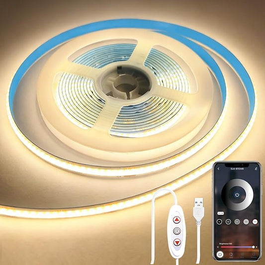 COB LED Strip Lights 5V USB Powered Dimmable LED Rope Lights 3000K Warm White 10ft TV Backlights,Flexible LED Strip Lights Under Cabinet Light for Bedroom,Kitchen,Shelf Lighting