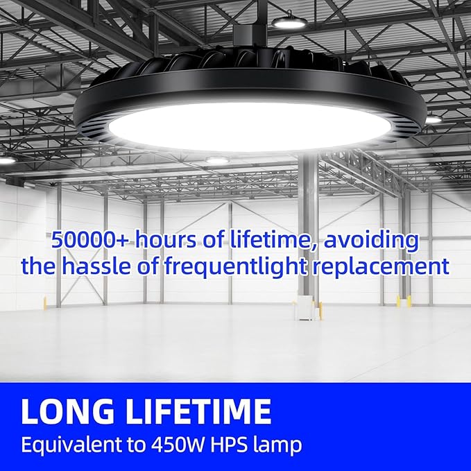 hykolity 6 Pack LED High Bay Light 150W UFO, 5000K Daylight White with US Plug, 450W MH/HPS Equivalent, 100-277V, 19,500lm, IP65 Waterproof Commercial Warehouse Area Light for Wet Location