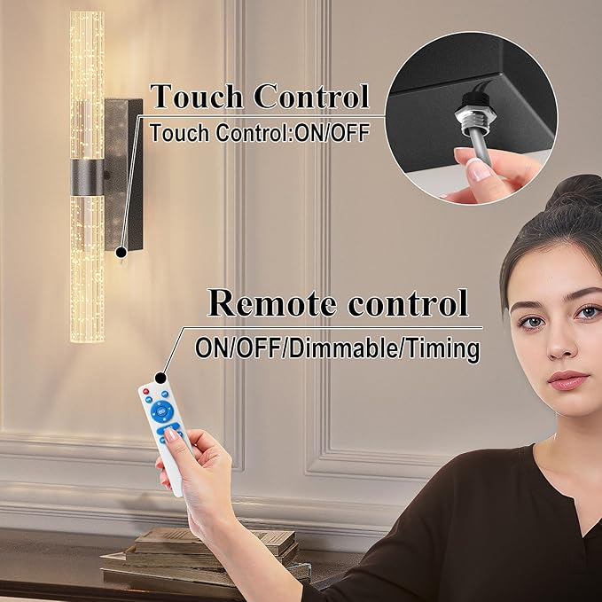 camuucci Battery Operated Wall Sconces Set of 2 Rechargeable Battery Powered Wall Light with 12000mAh Not Hardwired Dimmable Wall Lamp Fixtures for Bedroom Living Room Black 20.9 Inches