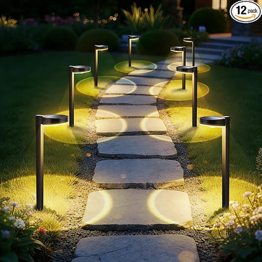 APONUO 12 Pack Solar Pathway Lights Outdoor, 3 Color Temperatures Selectable CCT, Focused Ground Spot Lens, Brighter Up to 12 Hrs IP65 Waterproof Path Lights for Walkway Driveway Yard Garden(Black)