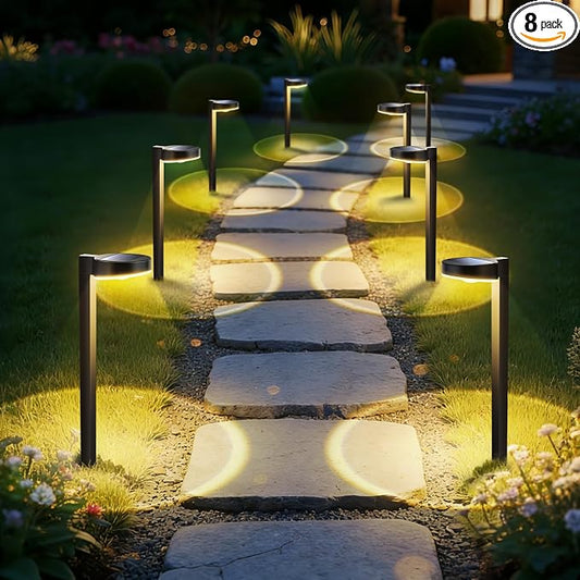 APONUO Solar Pathway Lights Outdoor, 3 Color Temperatures Selectable CCT, Focused Ground Spot Lens, Brighter Up to 12 Hrs IP65 Waterproof Path Lights for Walkway Driveway Yard Garden, Black, 8 Pack