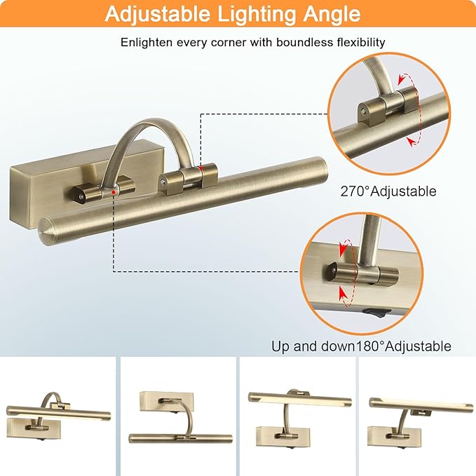Tassuowell Wireless Picture Lights for Wall,12 Inch Battery Operated Picture Light,3CCT Dimmable Lights for Pictures on Wall with Timer and Remote for Display Photo Frame (Antique Bronze, 12inch)