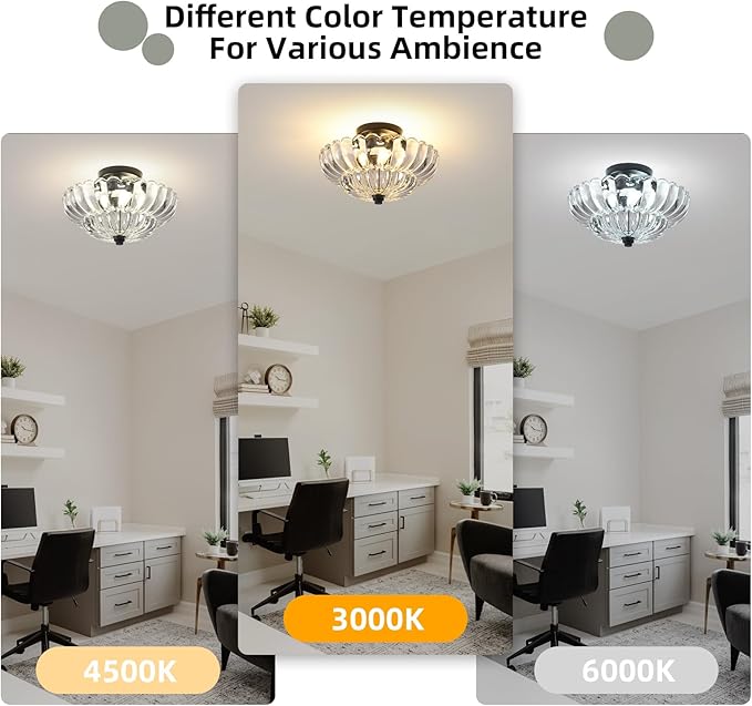 Semi Flush Mount Ceiling Light, 11.8 Inch Black Vintage Hallway Light Fixture with Transparent Glass, Close to Ceiling Light for Bedroom Kitchen Living Room Bathroom Foyer, E26 Base
