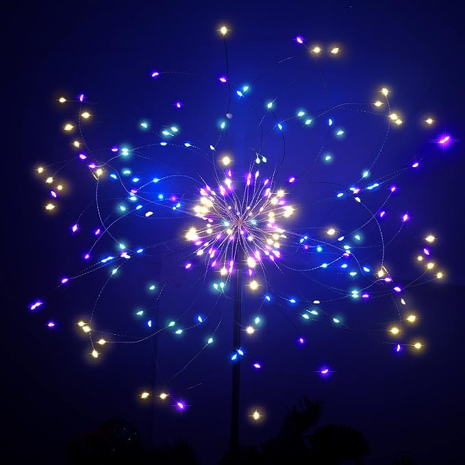 JJGoo Solar Firework Lights, 2 Pack 120 LEDs 2 Lighting Modes Solar Garden Lights Outdoor Waterproof for Yard Patio Walkway Pathway Party Wedding Christmas Decorative - Colorful
