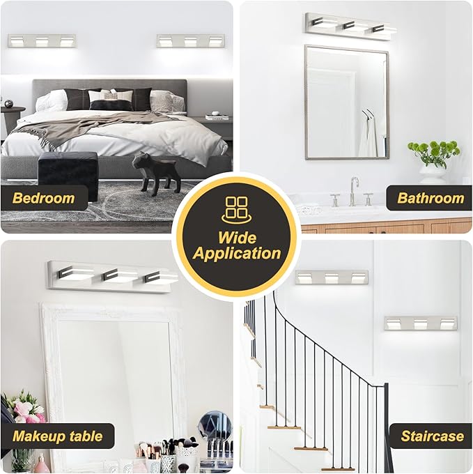 OKELI 3 Light Bathroom Vanity Light Brushed Nickel Modern 24W LED Dimmable Vanity Light Over Mirror 350° Adjustable Lamp Head Cold White 6000K ETL Listed 22Inch