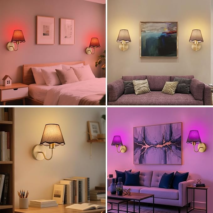 ADISUN Battery Operated Wall Sconce Set of 2, Gold Wall Lamps Rechargeable Bulbs for Living Room, Brown Rattan Shade, Wireless Wall Lights for Bedroom Living Room Hallway Kitchen(2 Bulbs Included)