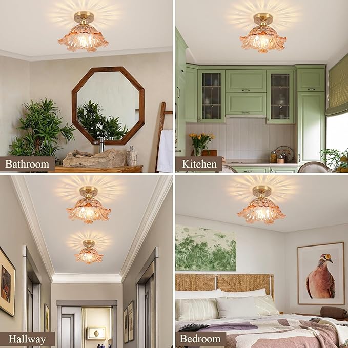 Semi Flush Mount Ceiling Light,Hallway Vintage Lights E26 Fixture Ceiling Green 11" Vintage Light Fixtures for Closet Hallway Kitchen Dining Room