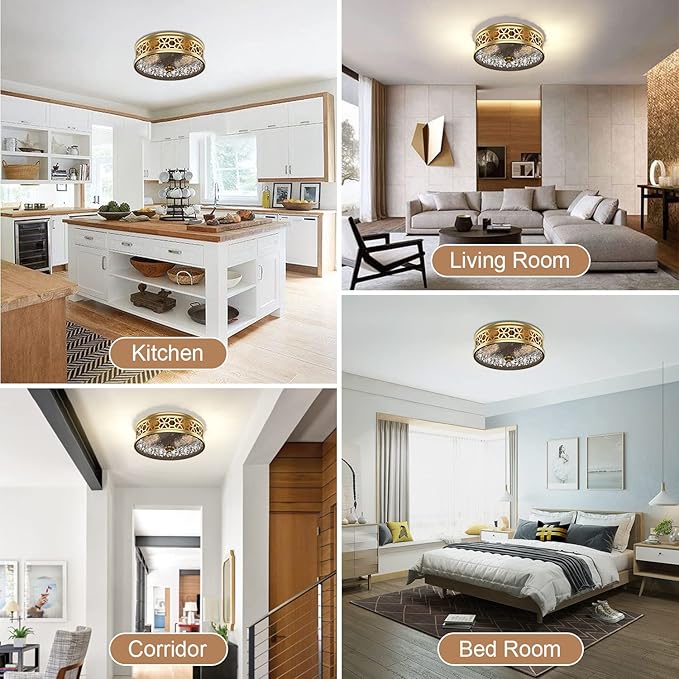 EAPUDUN Flush Mount Ceiling Light, 12 Inch 2 Light Vintage Ceiling Light with Rippled Glass, Gold Ceiling Fixture for Hallway Corridor Kitchen Bathroom Bedroom Passway FMA1538-SB