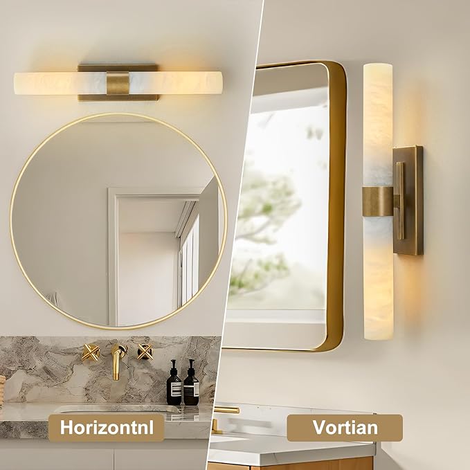 23" Antique Brass Wall Sconce with Bronze-Colored Marble - Rust-Resistant Vintage Mirror Lighting for Bathroom & Vanity (Wall Mount)