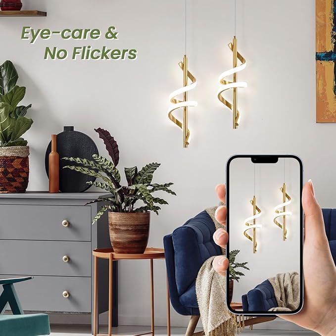 CANEOE Pendant Light Fixtures, Adjustable Modern Pendant Light for Kitchen Island Small Pendant Lighting for Kitchen Island Dining Room Bar Living Room Bedroom,1 Pack (Gold,Dimmable)