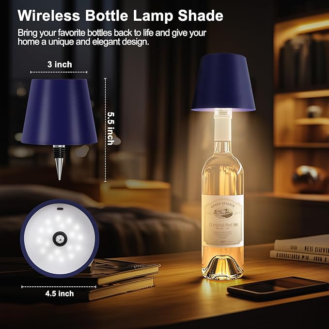 2 Pack 3600mAh Wine Bottle Lamps, 2026 New 3 Color Rechargeable Wireless Bottle Lamps, Bottle Lamp Kit for Liquor Bottles with Touch Dimming for Parties, Restaurants & Home Decor
