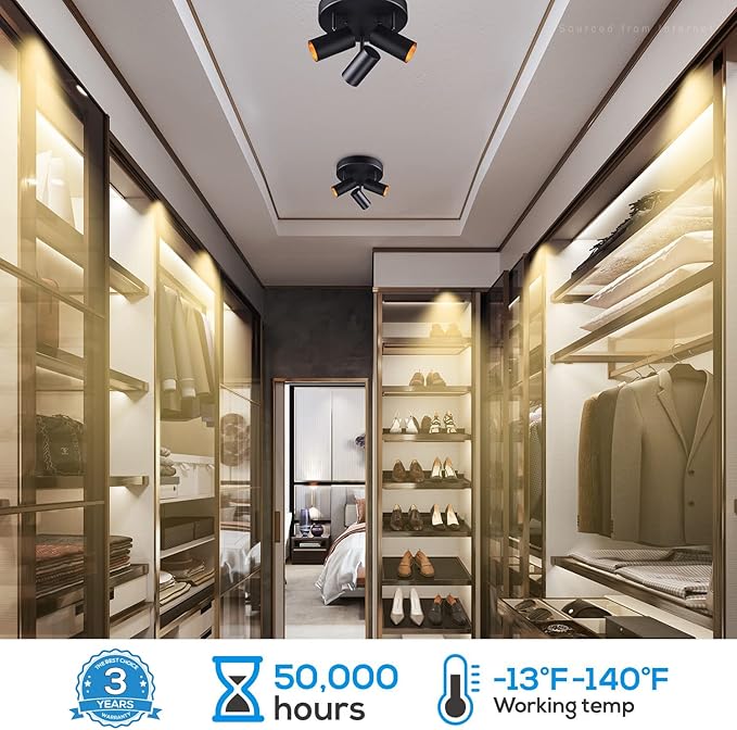 LEONLITE 36W 5CCT 3 Light LED Directional Ceiling Spotlight Fixtures, Adjustable Spot Light Flush Mount, Dimmable Accent Lighting for Kitchen, Hallway, 110-277V, 3200lm, CRI90, Black