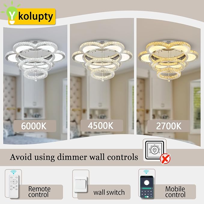 ykolupty W40 Modern Crystal Chandelier Flush Mount Chandelier Light Fixture for Living Room Kitchen Island Bedroom Hallway Entryway Foyer Luxury Ceiling Lamp