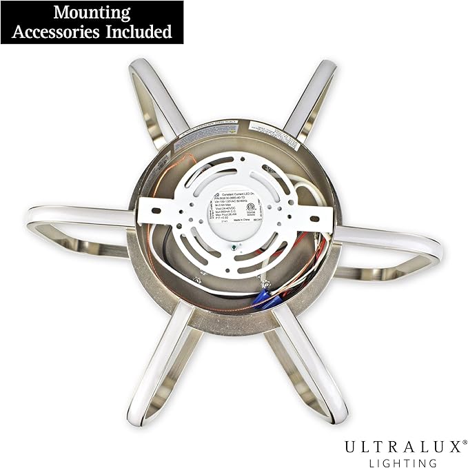 Ultralux 15 inch Modern Brushed Nickel Atom Ceiling Light Fixtures, Bright and TRIAC Dimmable, 2050 Lumens 3000K, Integrated LED Light Fixture for Living Room or Kitchen LED Flush Mount Ceiling Light