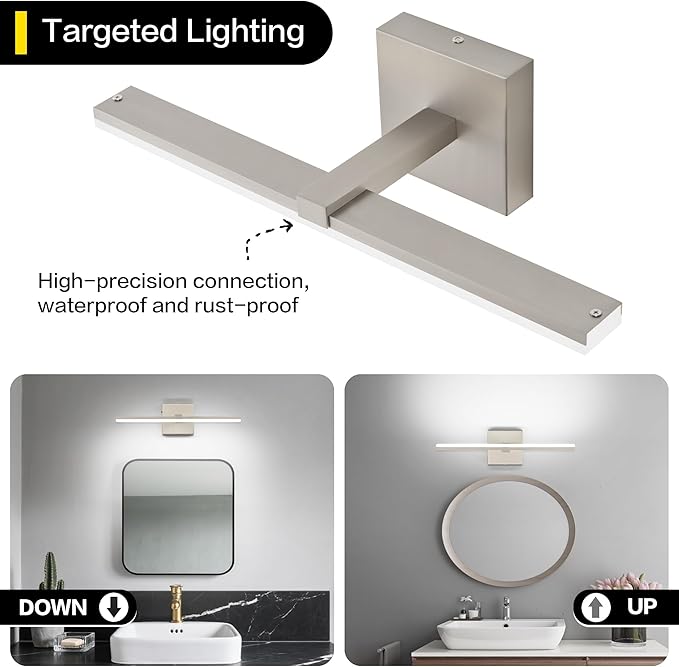ZUZITO 18 Inch Bathroom Vanity Light Over Mirror Brushed Nickel Arm Extra Wide LED Bar 6000K Daylight ETL IP44 CRI85+