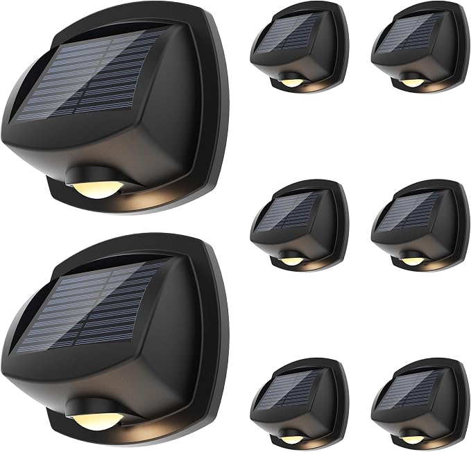 SOLPEX Solar Lights Outdoor Waterproof IP65, Solar Stair Lights Outdoor for Fence, Deck, Step, Dual Color LED 3 Lighting Modes House Wall Light for Porch, Backyard, Fence, Garden Decor-8 Pack