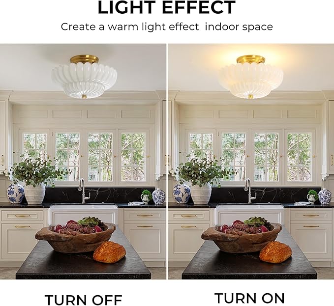 Semi Flush Mount Ceiling Light Fixture Vinatge Gold Ceiling Lights Mid Century Modern Milk White Glass Close to Ceiling Lighting Fixtures for Bedroom Hallway Foyer Bathroom Kitchen Laundry Room