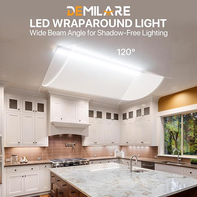 4ft LED Wraparound Light, 60W/50W/40W Selectable, 6600LM 5000K Daylight, Linkable Hardwired LED Light Fixture, High Efficacy 110LM/W, ETL Listed Linear Fixture, 1 Pack