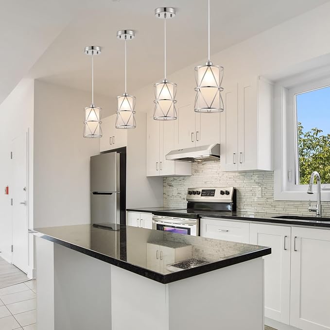 Pendant Light with Frosted Glass, Modern Pendant Lights Kitchen Island, Brushed Nickel Pendant Light Fixtures, Cylindrical Pendant Lighting for Kitchen Island, Dining Room, Foyer