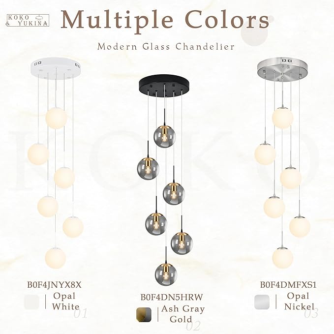 KoKo&Yukina Globe Pendant Light 6 Light White Globe Pendant Lights Kitchen Island Mid Century Light Fixture with Milky White Glass Shade Lights for Staircase