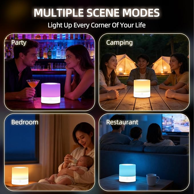Portable Night Light for Kids, USB Rechargeable Small Desk Lamp,13 RGB Colors & 4 Brightness & 1 Remote, Touch Bedside Table Lamp for Nursery Bedroom Living Room Home (White)