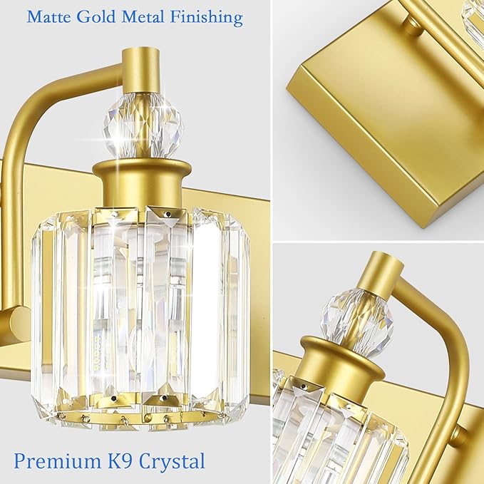 Ralbay Crystal Vanity Light 3 Light Gold Crystal Bathroom Vanity Lights Fixtures Over Mirror Modern Gold Vanity Light