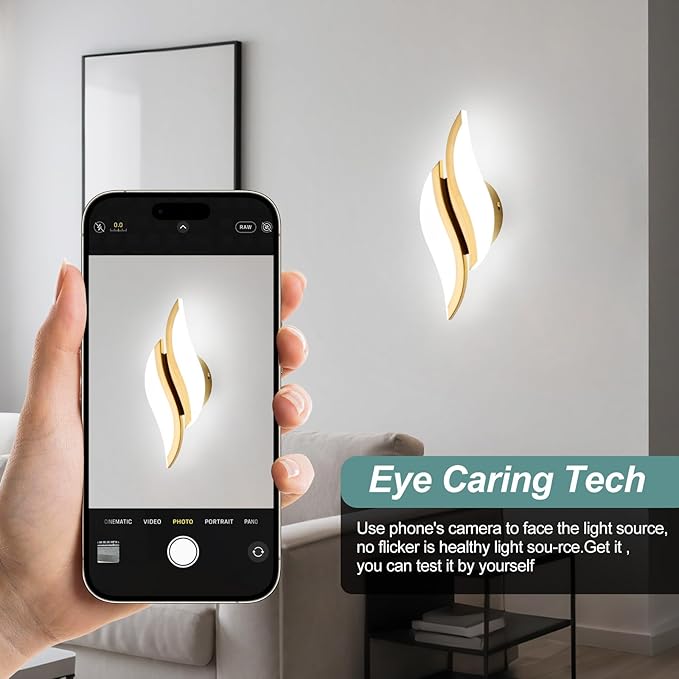CANEOE 2Packs Modern LED Wall Sconce 6000K Gold Indoor Wall Light Fixtures Acrylic Wall Sconce Lighting for Living Room Bedroom Bedside Bathroom Hallway Stairway Wall Lamp (Gold, 2 Packs, 6000K)