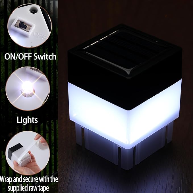 Tujoe Solar Post Cap Lights Fence Post Solar Lights 2in x 2in (5cm x 5cm)(White,25 Pack)