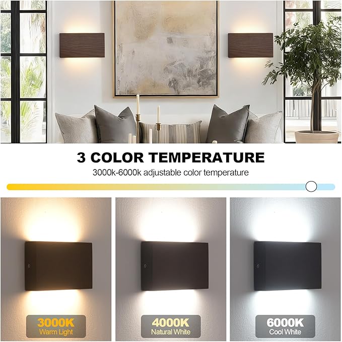 Wood Wall Sconce Indoor Wall Lights Hardwired 2 Pack Up and Down，wall Lights for Living Room，sconces wall Lighting，Bedroom Lights for wall，led wall Sconce，Bed Side Lamps，wall Lights for Bedroom
