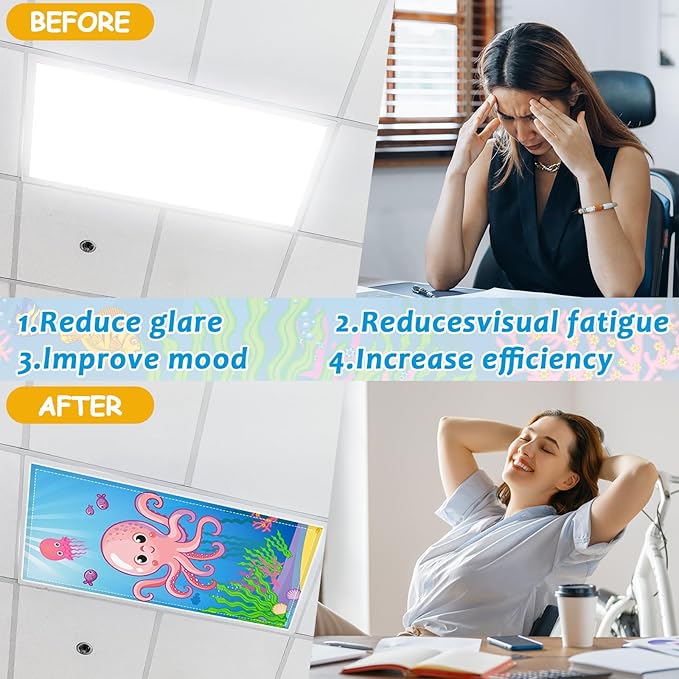 8 Pcs Fluorescent Light Covers with 80 Magnets Decorative for Classroom Ceiling Lights 4 x 2 Feet Magnetic Light Cover Filter Easy Install for VBS Office Hospital Home Ceiling Supplies (Ocean Animal)