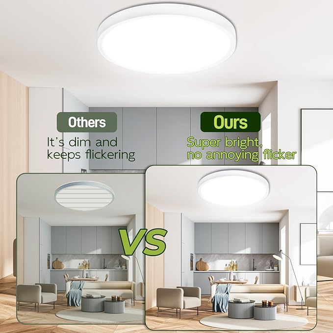 hykolity 2 Pack 9 Inch Selectable CCT LED Round Flat Panel Light, 18W 1800LM 3000K/4000K/5000K, Edge-Lit Flush Mount Ceiling Light Fixture for Kitchen, Bedroom, Laundry and Closet Room，White