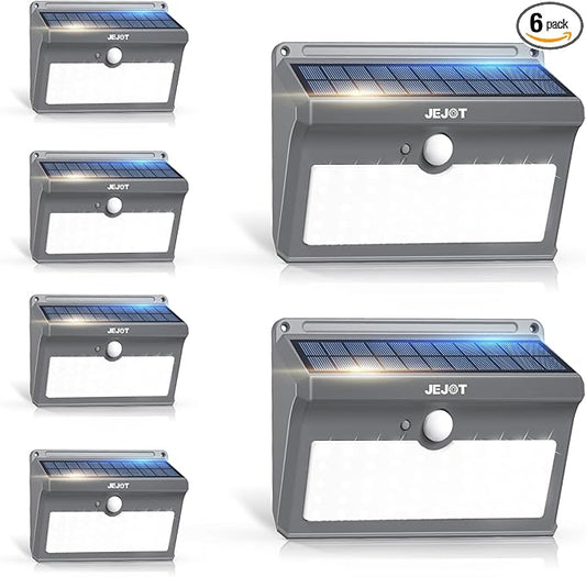 JEJOT 6 Pack Solar Motion Lights Outdoor Waterproof, 270° Wide Angle,3 Modes Solar Wall Lights, Anti Glare Solar Powered Flood Lights for Fence Garage Garden Patio Yard
