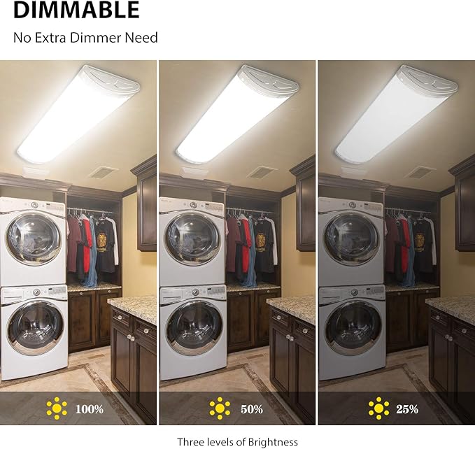 4ft LED Light Fixtures Dimmable 80W 8800lm Linear Flush Mount Lights, 4 Foot LED Ceiling Light 4000K Neutral White, Equivalent 250W Fluorescent Replacement for Kitchen, Craft Room - 1 Pack