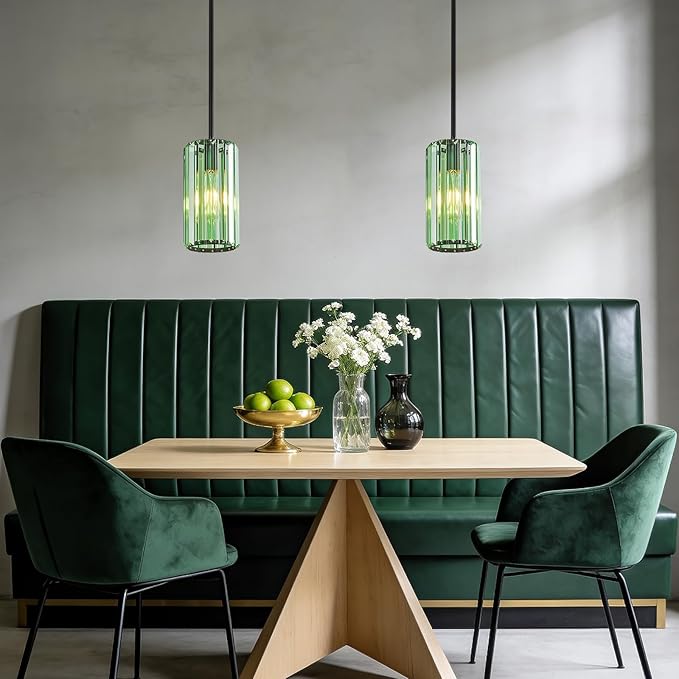 Modern Crystal Pendant Light Mini Light Green Chandeliers Adjustable Pendant Lights Fixture for Kitchen Island Dinning Room Corridor Bedroom(Light Green 1-Pack)