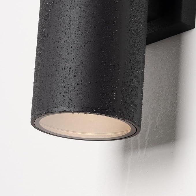 mirrea 18" Modern Outdoor Porch Light Patio Light in 2 Lights with Aluminum Cylinder and Tempered Glass Cover Waterproof Wall Sconce 2 Pack (Matte Black)
