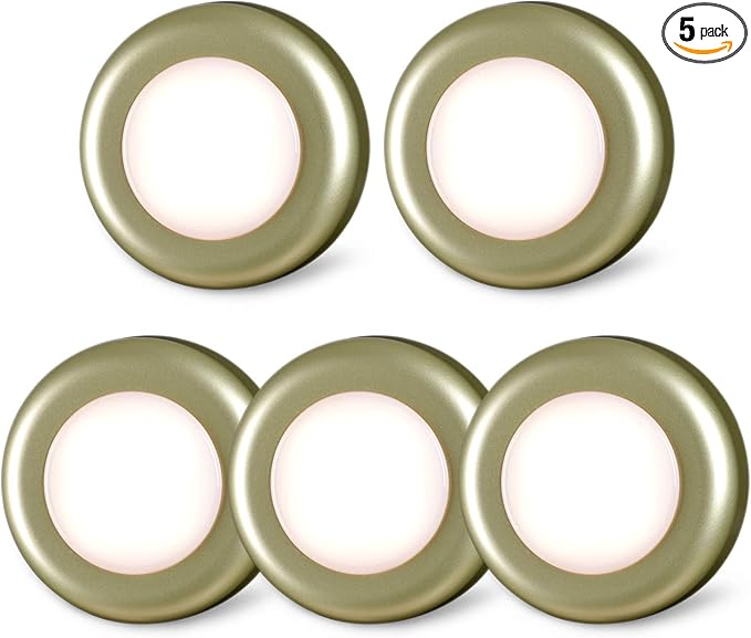 STAR-SPANGLED 5 Pack 2.8” Push Tap Lights, Stick on Touch Puck Lights AAA Battery Operated, LED Sticky Button Lamps for Classroom, Kitchen, Under Cabinet, Closet (Golden, Warm White)