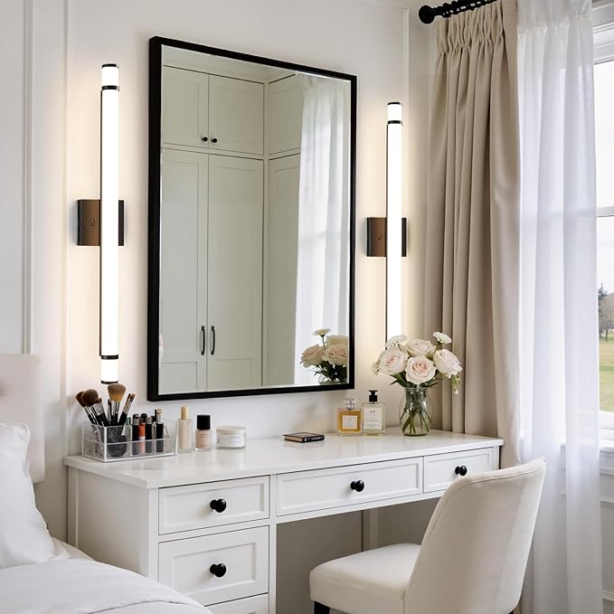 Modern Bathroom Vanity Light 31 Inch Black Bathroom Light Fixtures Over Mirror 19W Dimmable 5CCT LED Vanity Light Bar for Bathroom Mirror Cabinets Bedroom(Built-in Dimmer)