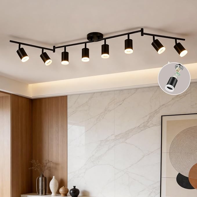 Bojim 8-Light Ceiling Track Lighting Fixtures for Kitchen, Black Modern Led Track Light for Living Room & Closet, 4.6 ft Long Flexible Adjustable Arms, GU10, Bulbs Not Included