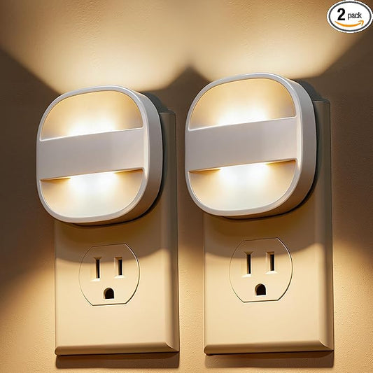 L LOHAS LED Night Light Plug in, Foldable Night Lights Plug into Wall with Dusk to Dawn Sensor, 2 Brightness Level, Ideal Nightlight for Bathroom, Hallway, Kitchen, 3000K Soft White, 2 Pack