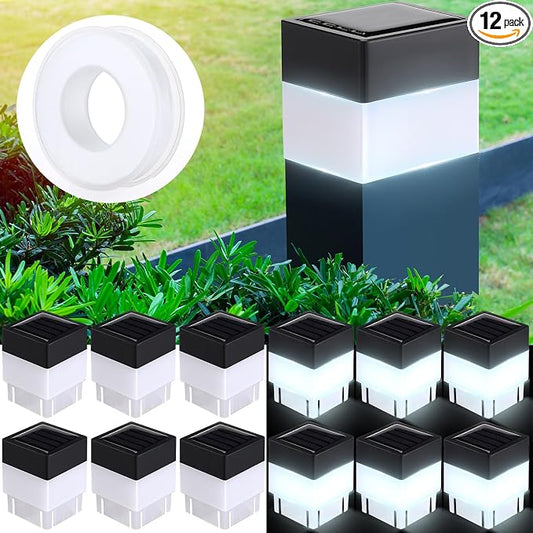 Hicarer 12 Pack Solar Fence Post Cap Lights 2in x 2in Solar Post Cap Fence Lights for Garden, Gazebos, Street Wall (White)