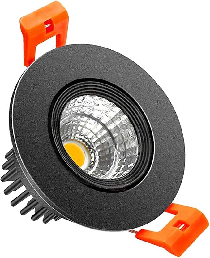 inShareplus 2 Inch LED Downlight, 3W Recessed Lighting COB Dimmable, 3000K Warm White, CRI80, Black Trim, Ceiling Lights with LED Driver, 1 Pack