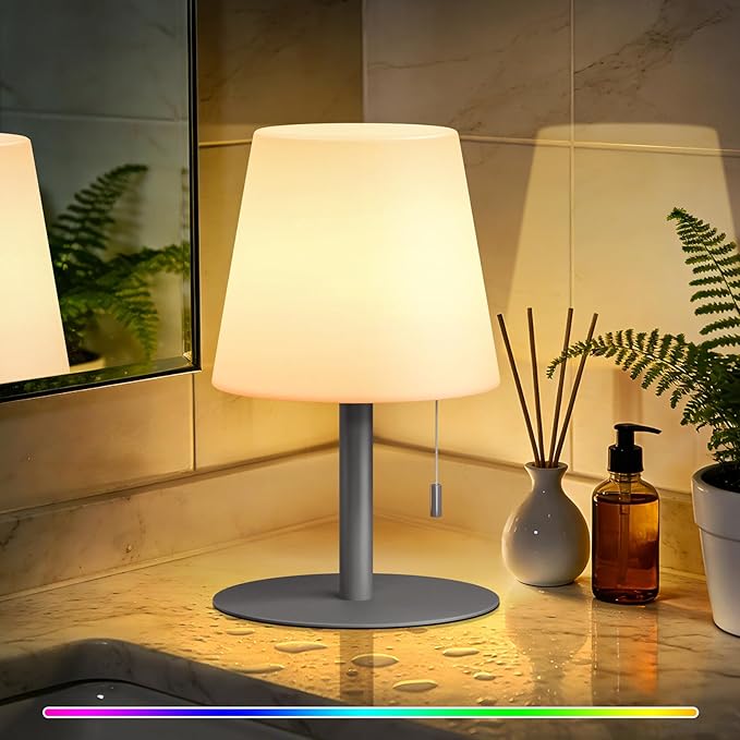 uuffoo Shower Lamp Waterproof 8 Colors, Shower Light Rechargeable Cordless Battery Operated, LED Outdoor Table Lamps Dimmable Portable for Indoor Outdoor Bathroom Home Patio (Gray)