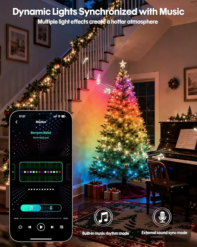 Super RGB Smart Fairy Lights 131.2Ft 400LEDs, Color Changing led String Lights with Remote & APP Control, DIY RGB-IC Dynamic Multicolor Twinkle Lights for Indoor Room Bedroom Birthday Party Decor